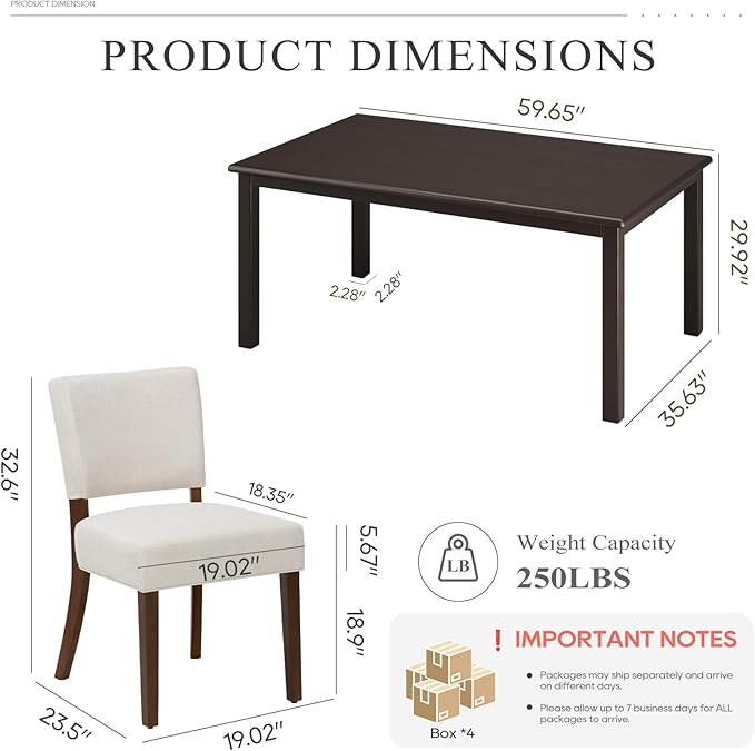 COLAMY 60 Inch Rectangular Kitchen Dining Table for 6, Modern Farmhouse Dining Table Set for 6, Wood Dining Table and Kitchen Dining Chairs for Dining Room, Restaurant, Brown/Beige