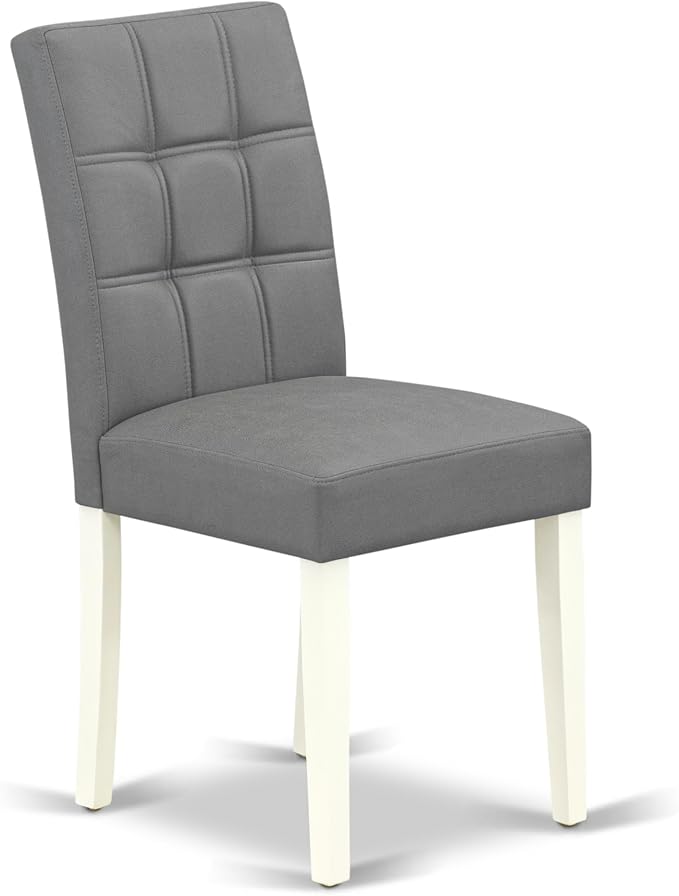 East West Furniture DOAS7-LWH-41 7 Piece Modern Dining Table Set Includes A Wood Table and 6 Platinum Gray Polyester Fabric Padded Chairs with Stylish Back- Linen White Finish