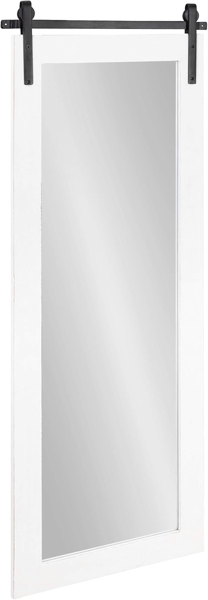 Kate and Laurel Cates Farmhouse Wood Framed Full Length Panel Mirror, 18 x 50, White, Barn Door-Inspired Rustic Mirrors for Wall