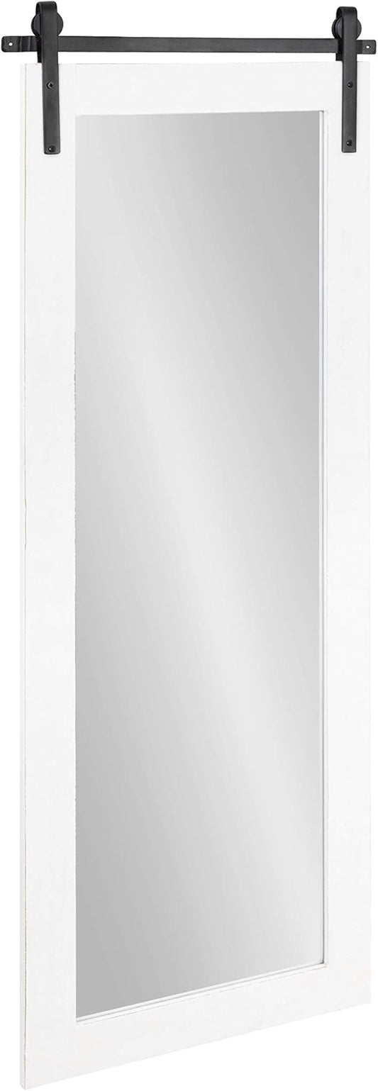 Kate and Laurel Cates Farmhouse Wood Framed Full Length Panel Mirror, 18 x 50, White, Barn Door-Inspired Rustic Mirrors for Wall