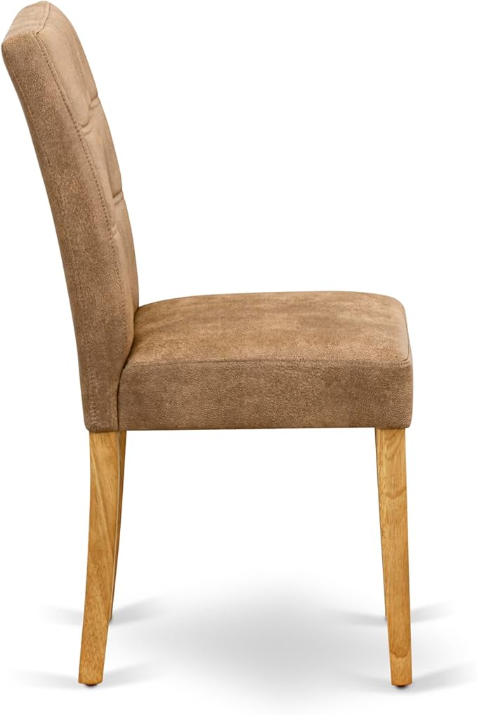 East West Furniture VAAS9-OAK-28 9 Piece Mid Century Modern Dining Table Set Contain A Dining Table and 8 Brown Textured Polyester Fabric Modern Chairs, Oak
