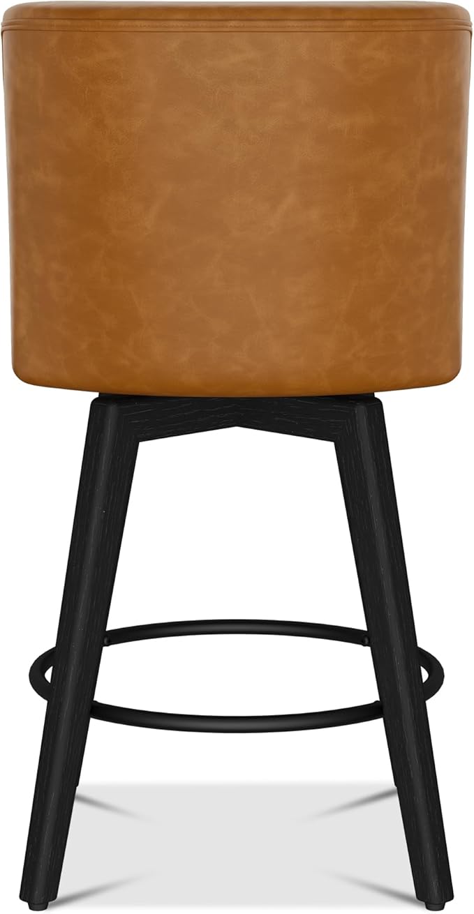 Counter Height Bar Stools Set of 4, Modern Swivel Barstools with Back and Wood Legs, Faux Leather Upholstered Bar Chairs, 26" H Kitchen Counter Stools, Kitchen Island Home Bar, Whisky Brown