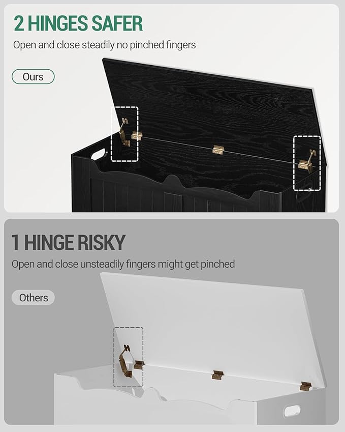 43.3" Storage Chest, Extra Large Storage Bench Trunk with 2 Safety Hinges, Wooden Box, Lift-Top Chest Organizer, Shoe Bench for Entryway, Bedroom, Living Room, Black SB25504X
