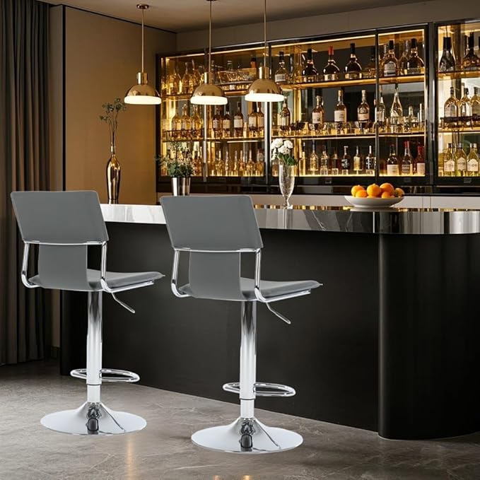 Sidanli Grey Bar Height Chairs, Swivel Barstools with High Backrest, Bar Stools Set of 2 for Kitchen Counter, Coffee Bar, Breakfast Countertop