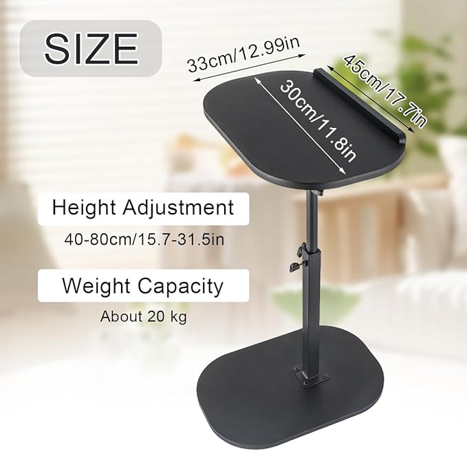 Comeon C-Shaped Tv Tray Pedestal Side Table, End Table Adjustable Height in Couch Living Room or Bedroomwith 360° Rotating Top for Small Spaces Bedside Night Stand Bedside Snack (Black)