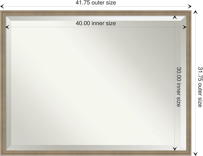 Amanti Art Brown Bathroom Mirror for Over Sink, 32x42 Florence Light Brown Rectangle Vanity Mirror, X-Large Casual Frame, Hangs Horizonally and Vertically, Bathroom Wall Decor, Beveled Edge