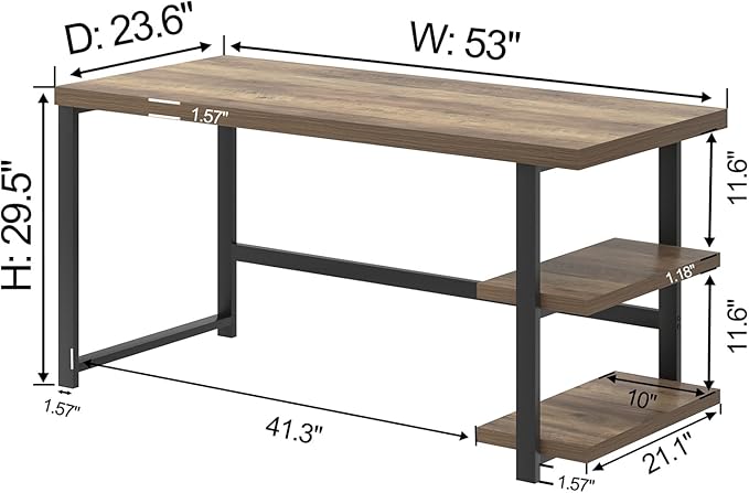 FOLUBAN Computer Desk, Modern Home Office Desk with Storage Shelves, Writing Study Gaming Table for Living Room Bedroom, Rustic Oak, 53 Inch
