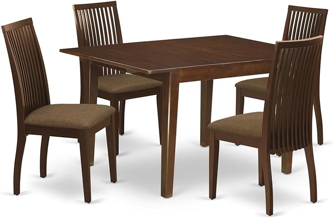 East West Furniture MLIP5-MAH-C 5 Piece Kitchen Table Set for 4 Includes a Rectangle Dining Room Table with Butterfly Leaf and 4 Linen Fabric Upholstered Chairs, 36x54 Inch, Mahogany