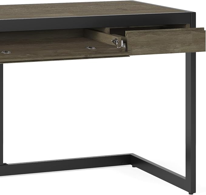 SIMPLIHOME Erina SOLID ACACIA WOOD Industrial 60 inch Wide Writing Office Desk in Distressed Grey for the Office Desk, Writing Table, Workstation and Study Table