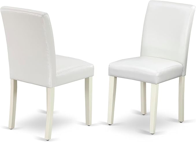 East West Furniture LGAB9-LWH-64 9 Piece Dining Table Set Includes a Rectangle Kitchen Table with Butterfly Leaf and 8 White Faux Leather Upholstered Chairs, 42x84 Inch, Linen White