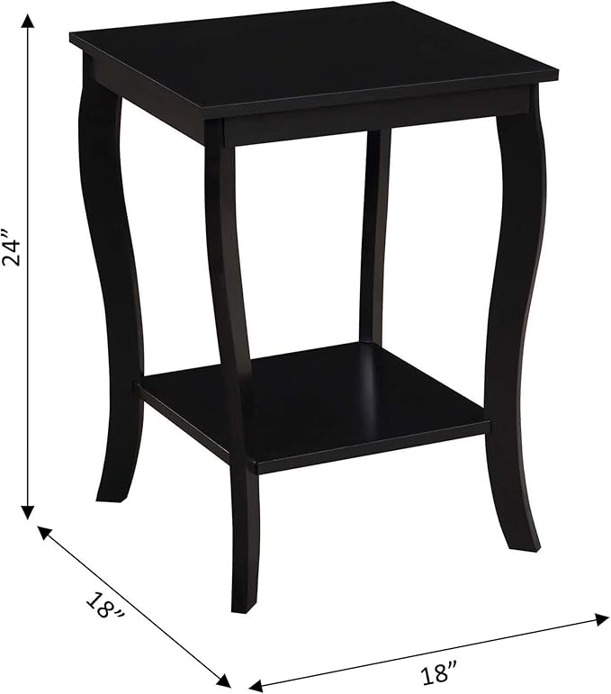 Convenience Concepts American Heritage Square End Table with Shelf, Black