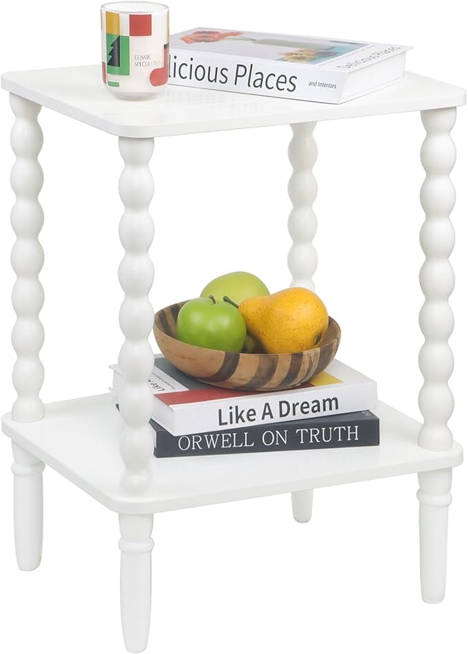 White End Table, Small Side Table with Storage Shelf, 2-Tier Modern NightStand for Bedroom, Living Room, Small Spaces (White)
