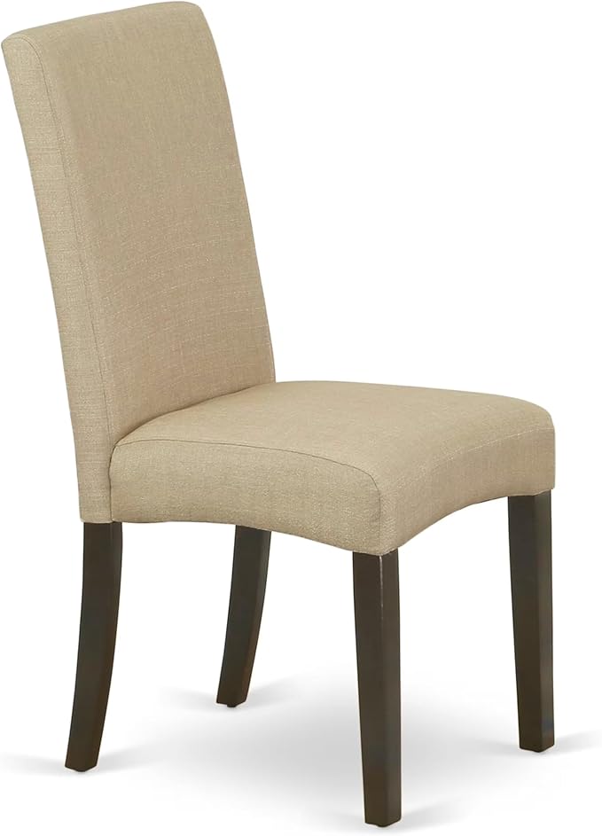 East West Furniture HEDR7-CAP-03 7 Piece Kitchen Table & Chairs Set Consist of a Rectangle Dining Table with Pedestal and 6 Brown Linen Fabric Parson Chairs, 42x72 Inch, Cappuccino