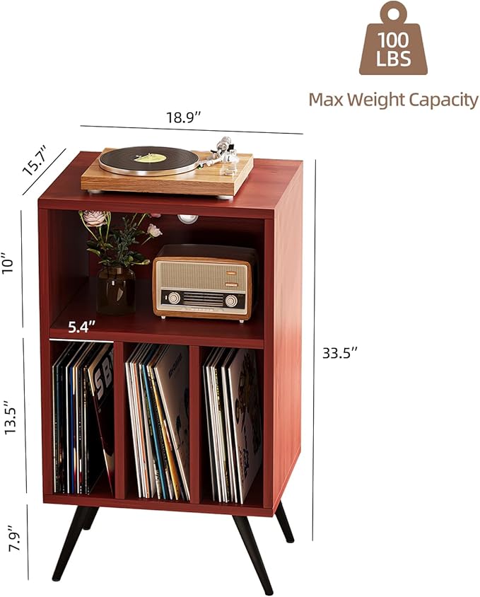 Record Player Stand,Vinyl Record Storage Cabinet with Storage Holds Up to 200 Albums,Vinyl Holder Shelf for Bedroom Living Room Playroom,Walnut