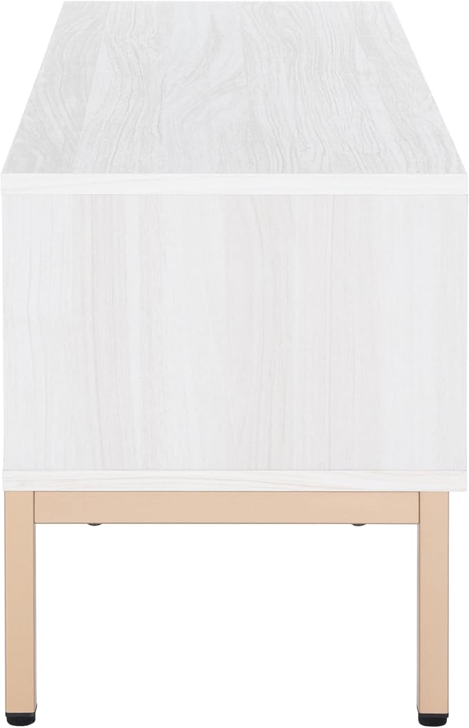 SAFAVIEH Lylia TV Stand for up to 55" Flatscreen – White with Gold Legs & Handle, 1 Sliding Door, 1 Open Shelf, Entertainment Media Console (MED9617C)