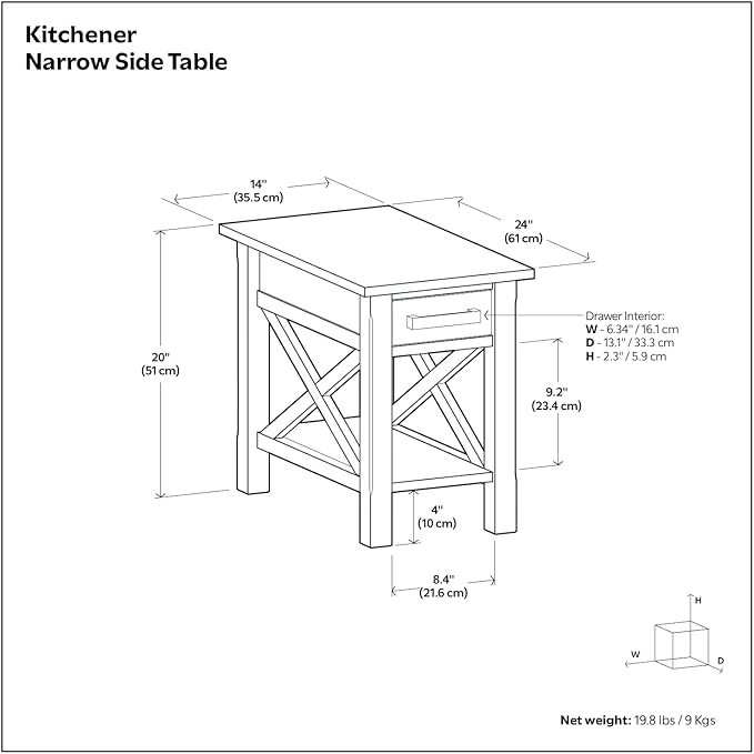 SIMPLIHOME Kitchener SOLID WOOD 14 inch Wide Rectangle Contemporary Narrow Side Table in Warm Walnut Brown for the Living Room and Bedroom