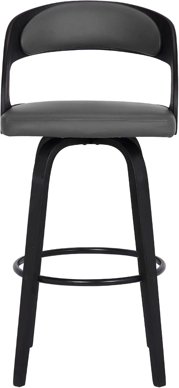 Armen Living Shelly 30" Bar Height Swivel Gray Faux Leather and Black Wood Bar Stool - Set of 4