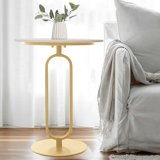 Side Table with Marble Top Metal Pub Bar Round Table Modern Sofa Side End Table Coffee Tray Side Desk for Couch Living Room Bedroom Gold