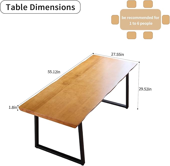 Solid Wood Administrative Computer Desk - Rustic Style Large Office Desk, Modern Minimalist Workstation for Home, Ideal for Learning, Writing, and Professional Use (Dark Yellow, 55.12in)