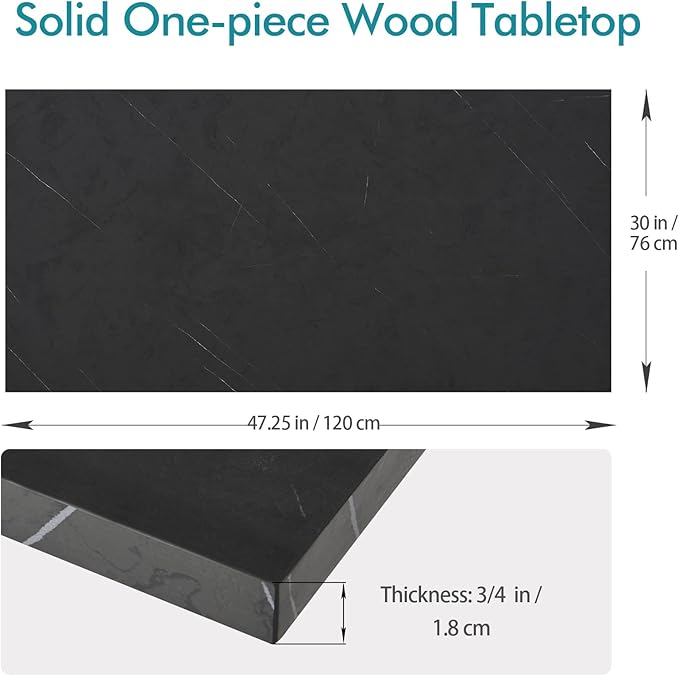 Kaboon Universal Tabletop 47.25"x30", Solid One-Piece Melamine Table Top, Double Desk L-Desk DIY, Home and Office,Cloud Atlas/Black Marble