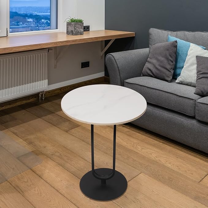 Side Table with Marble Top Metal Pub Bar Round Table Modern Sofa Side End Table Coffee Tray Side Desk for Couch Living Room Bedroom