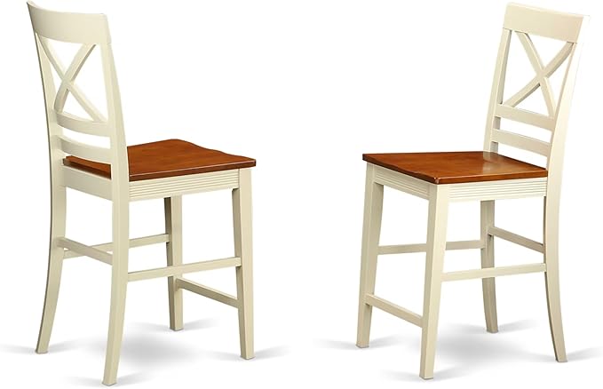 East West Furniture PLQU7-WHI-W 7 Piece Kitchen Table & Chairs Set Consist of an Oval Dining Room Table with Butterfly Leaf and 6 Solid Wood Seat Chairs, 42x78 Inch, Buttermilk & Cherry