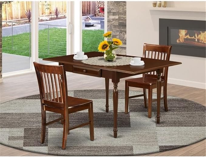 East West Furniture MZNO3-MAH-W 3 Piece Dining Set Contains a Rectangle Dining Room Table with Dropleaf and 2 Wood Seat Chairs, 36x54 Inch, Mahogany