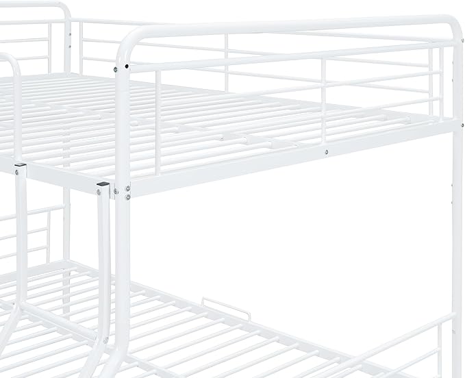 Full Over Queen Metal Bunk Bed with 2 Storage Drawers,Contemporary Iron-Crafted Bed Frame,w/Ladder & Full Length Gridded Guardrails,No Box Spring Needed,for Bedroom Guest Room,White