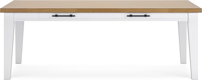 Signature Design by Ashley Ashbryn Casual Dining Table with 4 Felt-Lined Drawers for 8 People, White & Light Brown
