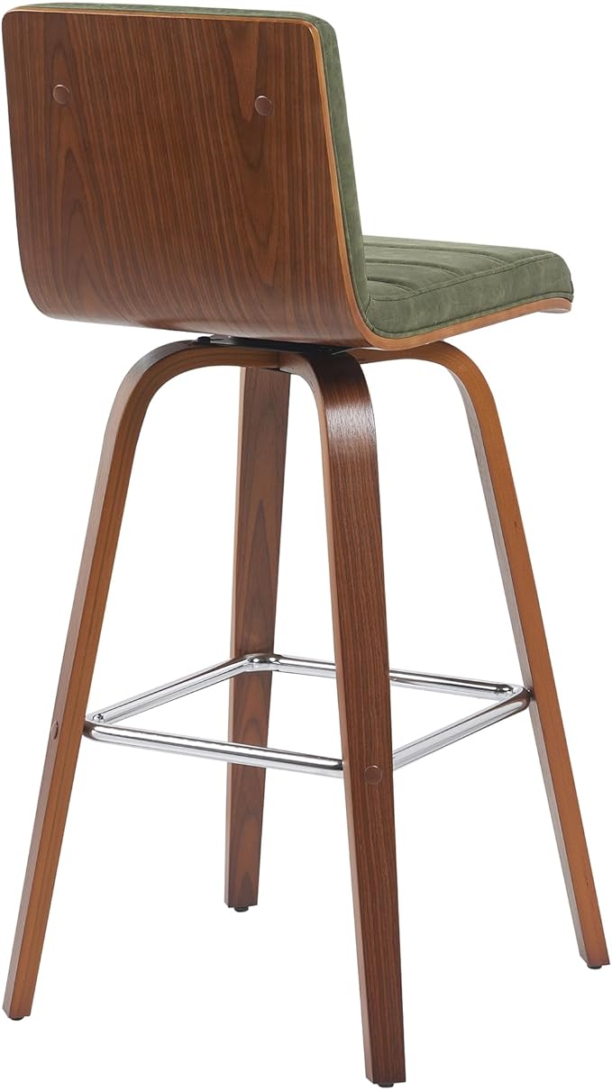 Vienna Modern Swivel Bar Height Stool with Vintage Green Upholstered Seat and Walnut Finished Wood Frame Set of 3