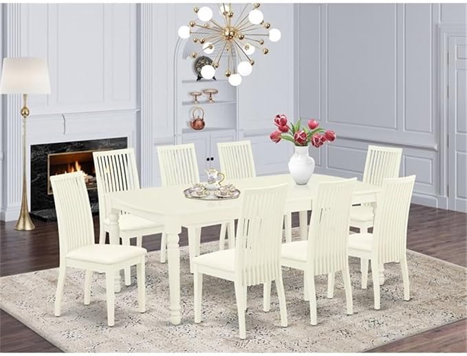 East West Furniture DOIP9-LWH-C 9 Piece Dining Room Furniture Set Includes a Rectangle Kitchen Table with Butterfly Leaf and 8 Linen Fabric Upholstered Chairs, 42x78 Inch, Linen White