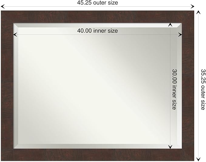 Amanti Art Brown Bathroom Mirror for Over Sink, 35x45 Wildwood Brown Rectangle Vanity Mirror, X-Large Rustic Farmhouse Frame, Hangs Horizonally and Vertically, Bathroom Wall Decor, Beveled Edge