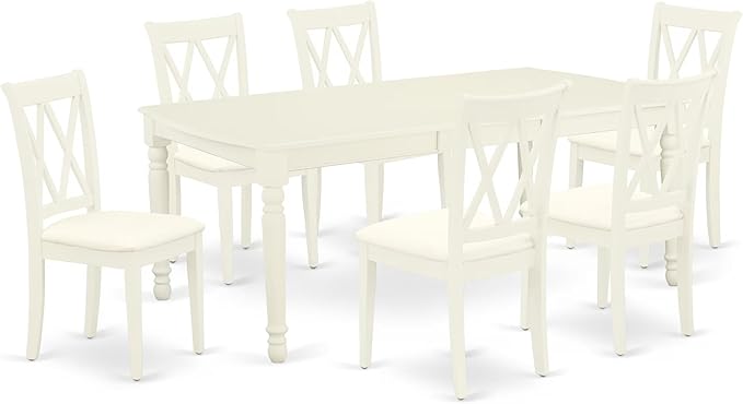 East West Furniture DOCL7-LWH-C 7 Piece Kitchen Table & Chairs Set Consist of a Rectangle Dining Table with Butterfly Leaf and 6 Linen Fabric Dining Room Chairs, 42x78 Inch, Linen White