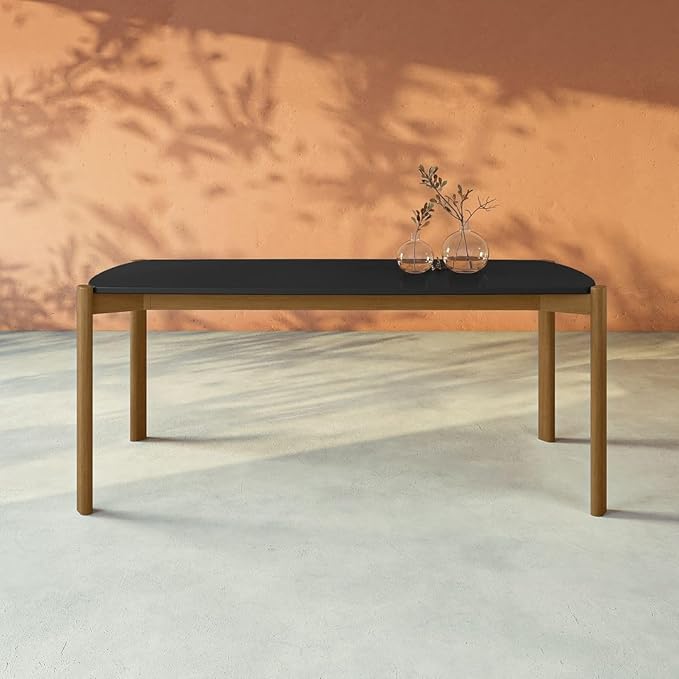 Manhattan Comfort Gales 70-Inch Mid Century Modern Dining Table for 6 Persons, Unique Minimalist Home Furniture with Solid Eucalyptus Wood Legs, Matte Black