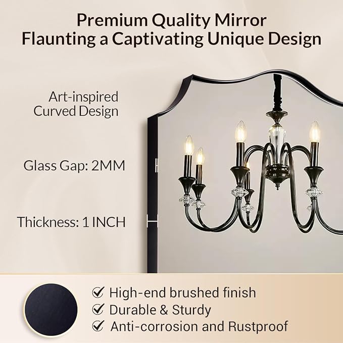 Black Wall Mirror, 24x36 Scalloped Mirror for Bathroom, Anti-Rust Metal Frame Vanity Mirrors for Living Room, Bedroom, Fireplace
