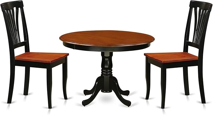 East West Furniture HLAV3-BCH-W 3 Piece Kitchen Table & Chairs Set Contains a Round Dining Table with Pedestal and 2 Dining Room Chairs, 42x42 Inch, Black & Cherry