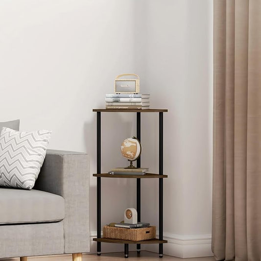 3 Tier Corner Shelf,Corner Bookcase for Small Spaces, Display Shelf,Narrow Bookshelf,Rustic Brown and Black,Suitable for Bedroom,Living Room,Kitchen