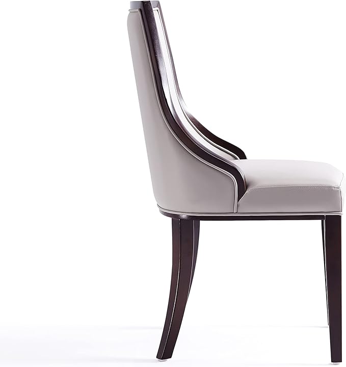 Manhattan Comfort Grand Faux Leather Dining Chairs, Traditional Design with Rectangular Channeling, Solid Beech Wood Frame, Walnut Finish, 300 lb Capacity, Fully Assembled, Set of 6, Light Grey