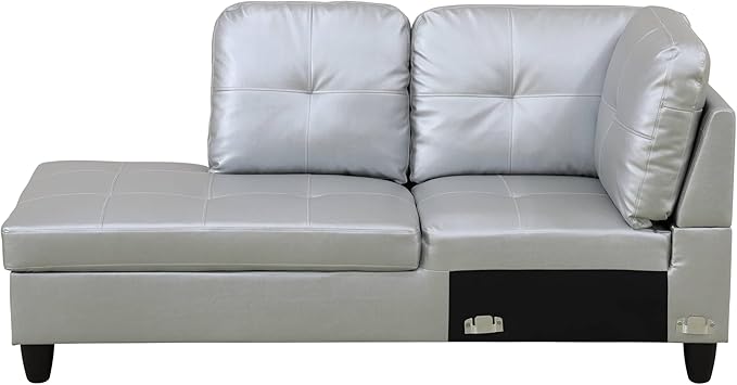 NicBex Sectional Couch 3 Pieces Sofa Set with Right Chaise Synthetic Leather L Shaped Cloud Couch for Living Room Furniture Sets with Storage Ottoman, Modular Sofa for Living Room & Apartment, Silver