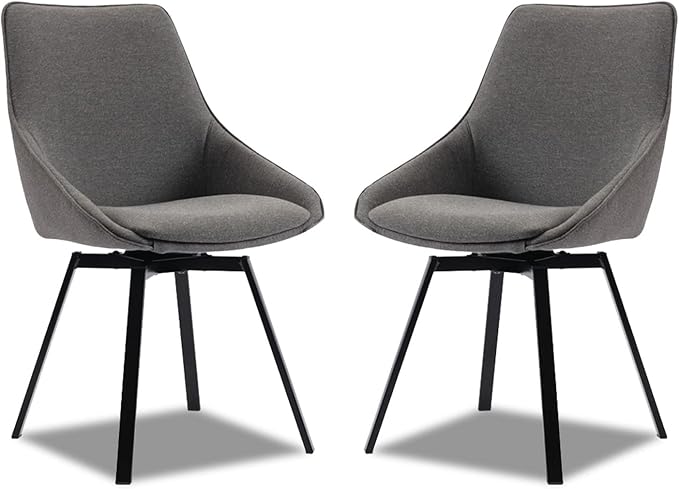 Dining Chairs Set of 2 Dark Grey Living Room Chairs Fabric Upholstered Kitchen Chairs,Loads Up to 270lbs,Quick Assembly,Swivel Dining Chair