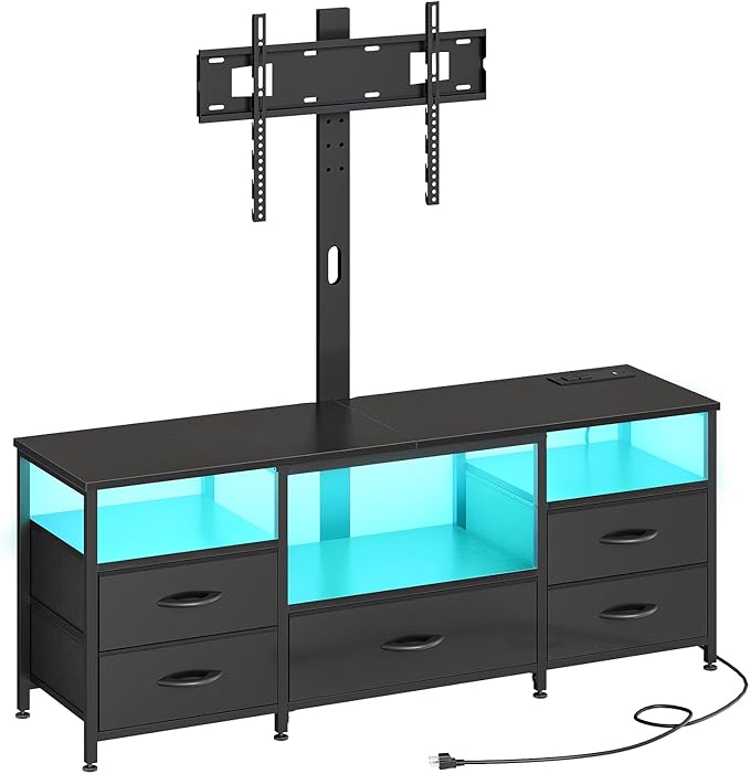 HOOBRO TV Stand with Mount and Power Outlet, for 32/45/55/60/65 inch TVs, Swivel Led Entertainment Center with Drawers, Adjustable Media Console for Living Room, Bedroom, Black BB130UDDS01