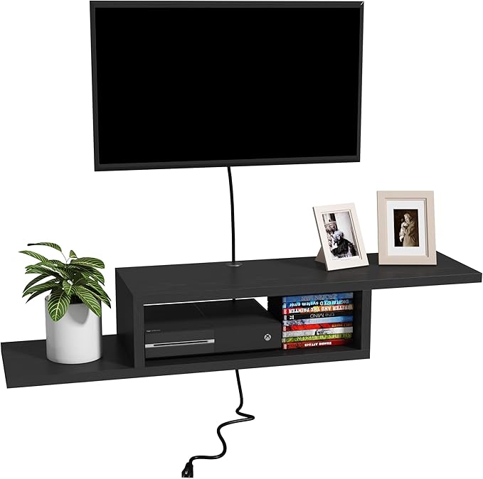 ChooChoo Floating TV Unit, Wall Mount Entertainment Center Media Console for Living Room, Bedroom, Black