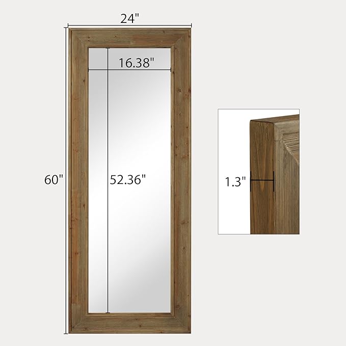 WallBeyond Full Length Mirror Rustic Wood Framed, 24 x 60 inch Farmhouse Wall Mounted Mirror Full Floor Mirror Hanging or Leaning Against Wall, Natural