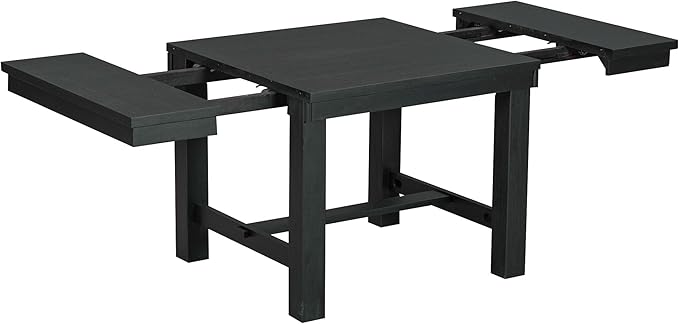 Ball & Cast Farmhouse 6 Piece Extendable Dining Table with Footrest,Living Room Furniture w/ 4 Upholstered Dining Chairs & Dining Bench,2 11" Removable Leaf,for Dining Room & Kitchen,Black+Beige