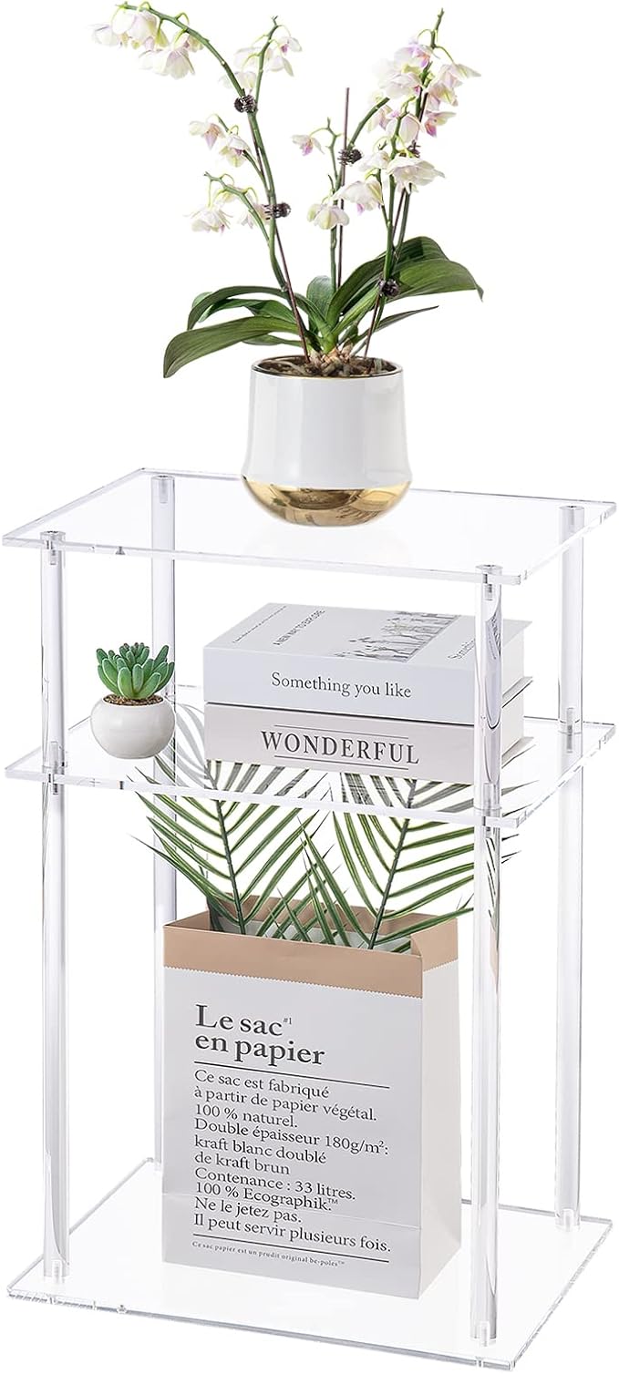 HMYHUM Clear Acrylic End Table, 3-Tier Side Table/Nightstand, 15.7" L x 11.8" W x 23.4" H