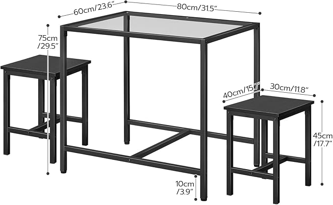 HOOBRO Mordern Dining Table Set, Glass Dining Room Table Set for Small Spaces, Kitchen Table and Chairs for 3 Table with Chairs Home Furniture Rectangular, Black BK80CZ01