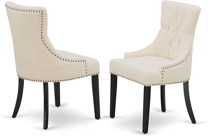 East West Furniture V696FR102-7 7 Piece Dinette Set Consist of a Rectangle Dining Room Table with V-Legs and 6 Light Beige Linen Fabric Upholstered Parson Chairs, 36x60 Inch, Multi-Color