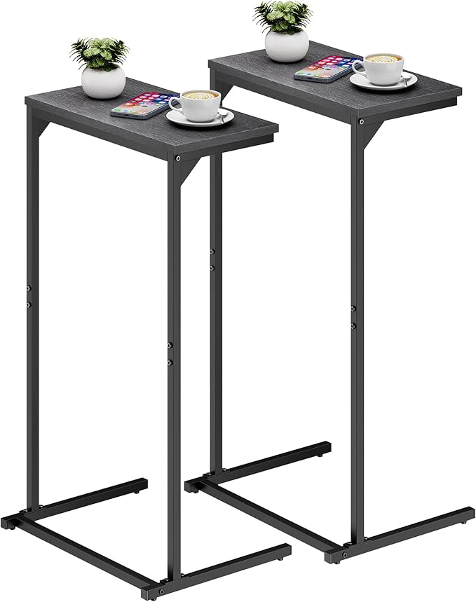 TUTOTAK C Shaped End Table, Small Side Table, Set of 2, 28.7 inch Tall Couch Table, Sofa Table, Living Room, Bed Room, Black TB01BK0712