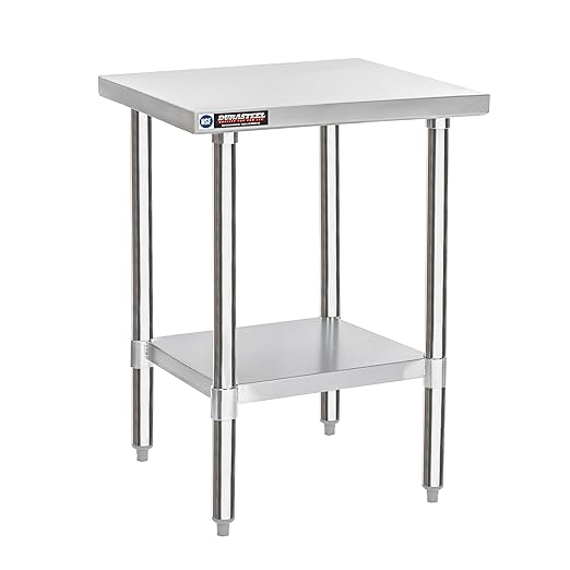 DuraSteel 24x24 Stainless Steel Prep Table - NSF Commercial Outdoor Grill Worktable - Metal Side Mixer Stand with Under Shelf - For Laundry Room, Kitchen, Small Spaces