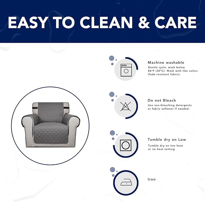 PureFit Reversible Sofa Couch Cover Water Resistant Couch Covers for 3 Cushion, Washable Furniture Cover with Non-Slip Foam and Adjustable Strap for Dogs, Pets (Oversized Sofa, Gray/Light Gray)